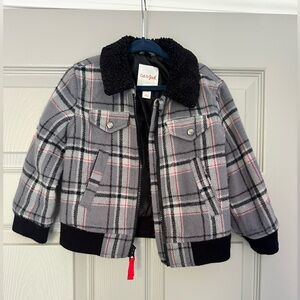Cat & Jack Gray Plaid Jacket with Black Sherpa Collar